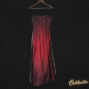 Blonde Nites by Linda Bernell burgundy and black beaded maxi prom dress